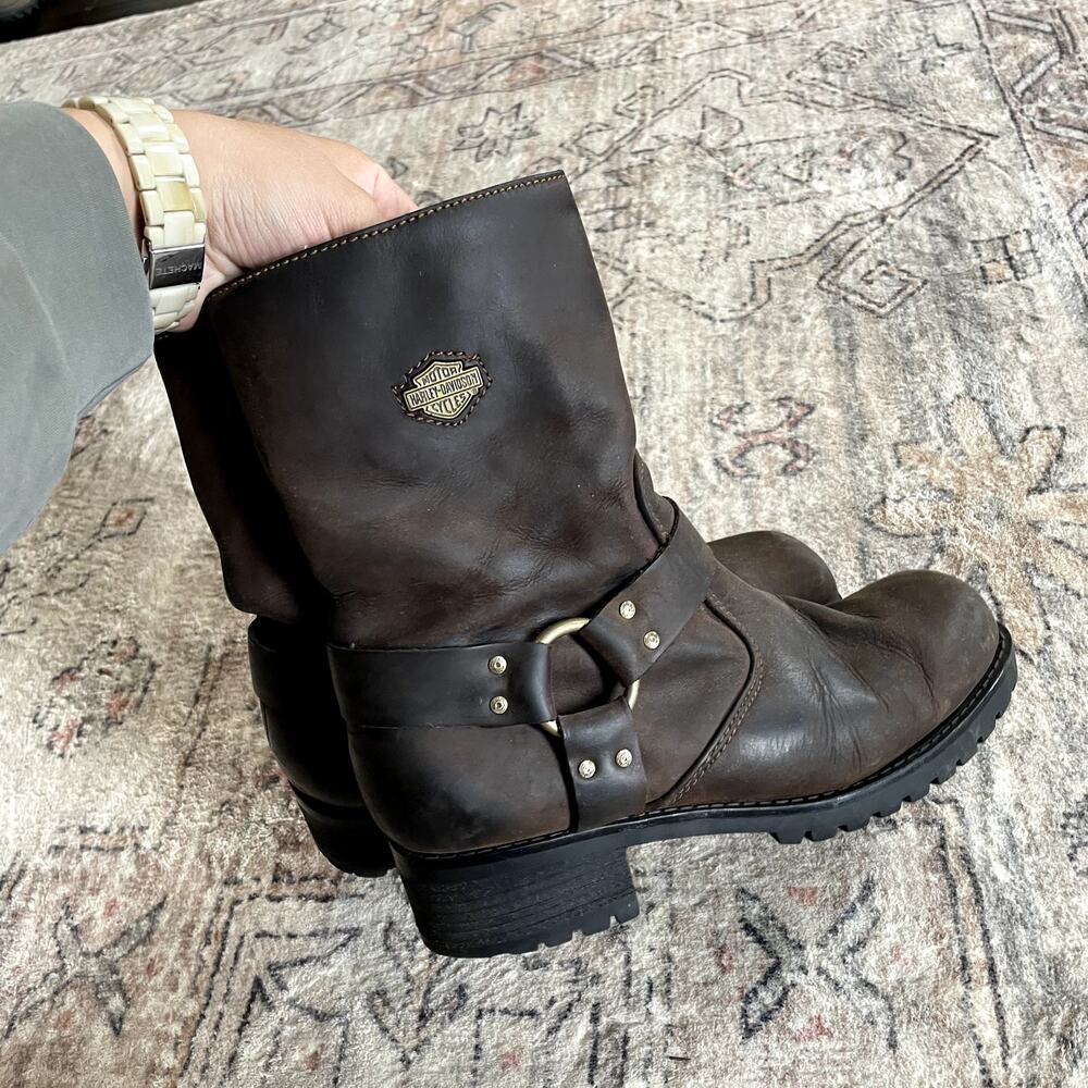 Harley Davidson Ashby Square Toe Harness Motorcycle Brown Leather Boots SZ 9.5 - Picture 3 of 12